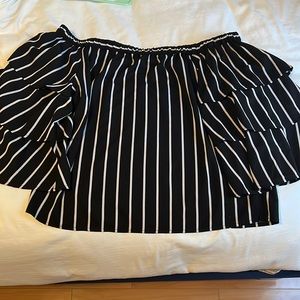 Off the shoulder black and white stripped top